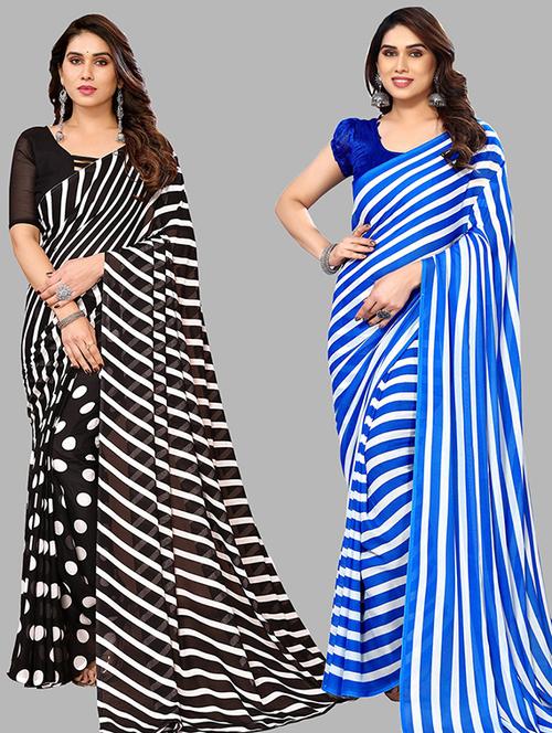 pack of 2 printed casual wear sarees with blouse - 21445547 - Very Small Image - 1