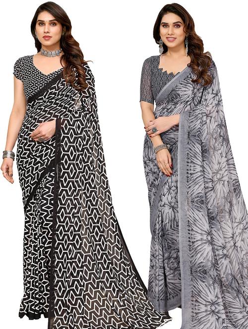 pack of 2 casual wear sarees with blouse - 21445550 - Very Small Image - 1