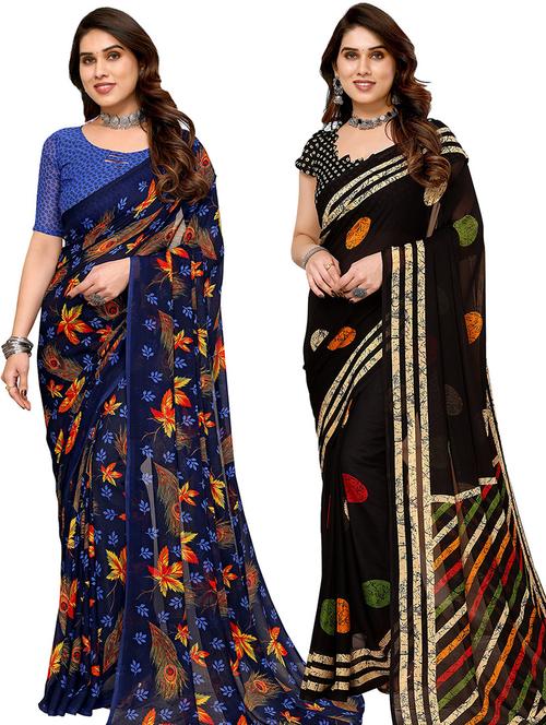 multi colored georgette combo saree with blouse - 21445555 - Very Small Image - 1
