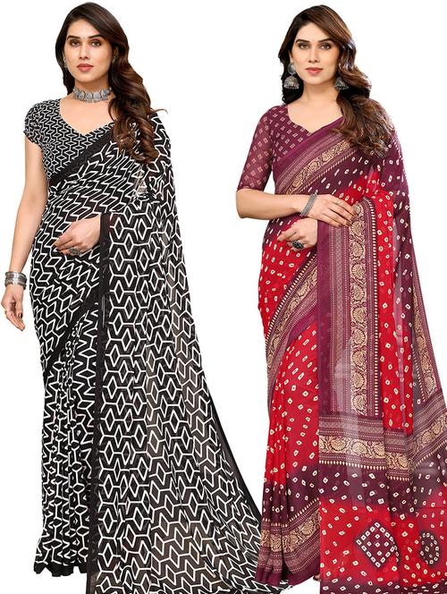 pack of 2 casual wear sarees with blouse - 21445557 - Very Small Image - 1