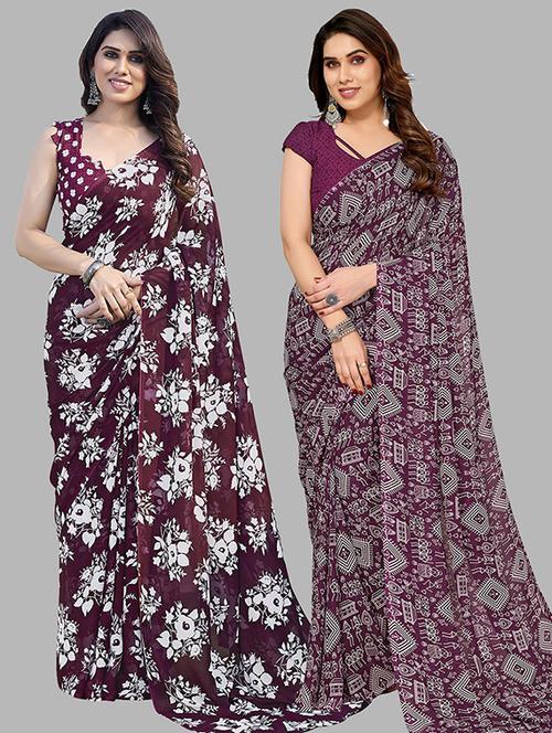 pack of 2 casual wear sarees with blouse - 21445558 - Very Small Image - 1