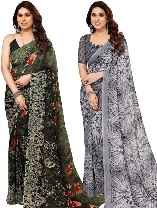 pack of 2 printed casual wear sarees with blouse - 21445562 - Very Small Image - 1