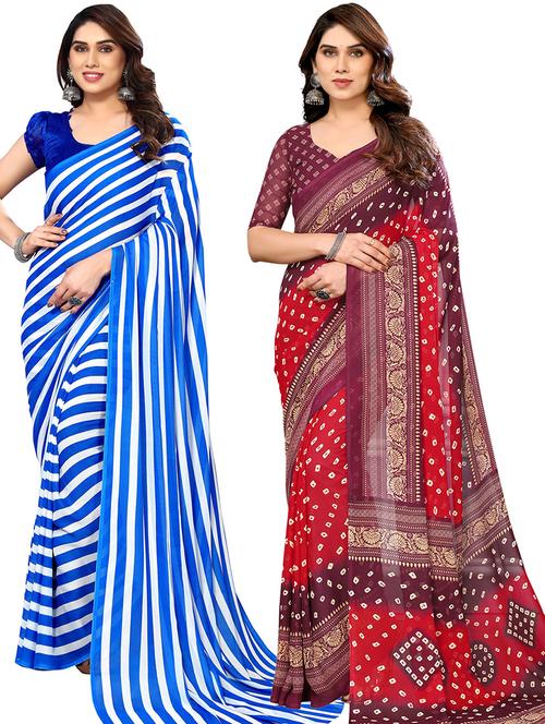 pack of 2 casual wear combo sarees with blouse - 21445563 - Very Small Image - 1