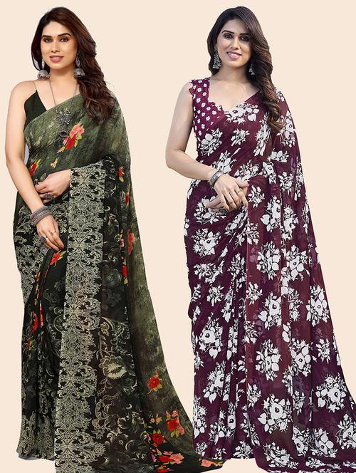 women pack of 2 casual wear combo saree with blouse - 21445566 - Very Small Image - 1
