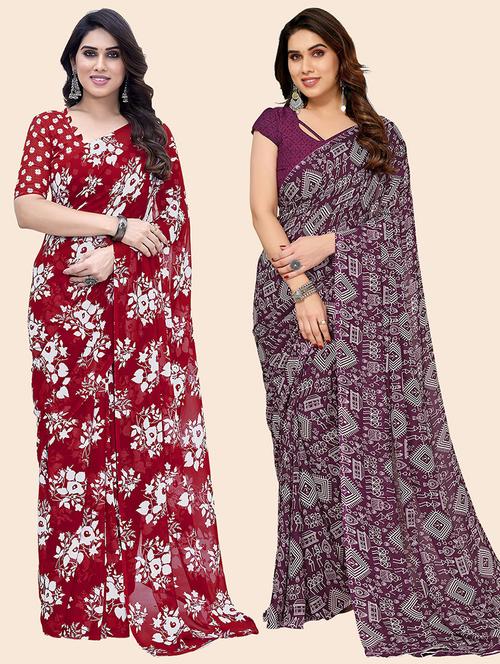 women pack of 2 casual wear combo saree with blouse - 21445570 - Very Small Image - 1