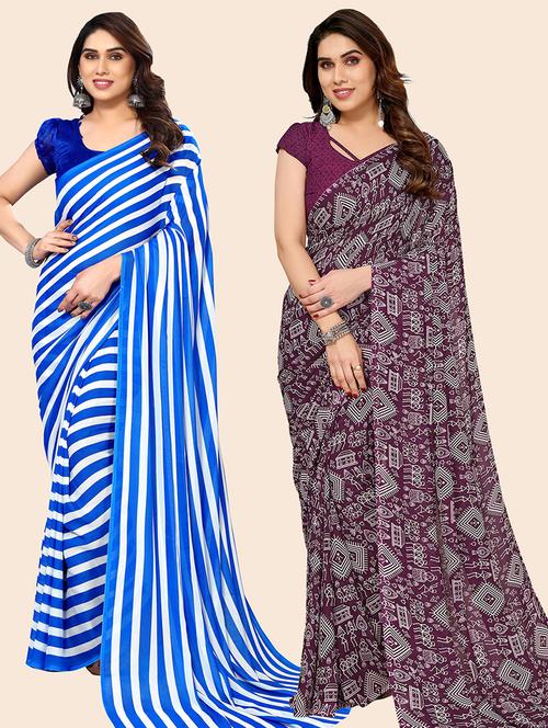 pack of 2 casual wear sarees with blouse - 21445571 - Very Small Image - 1