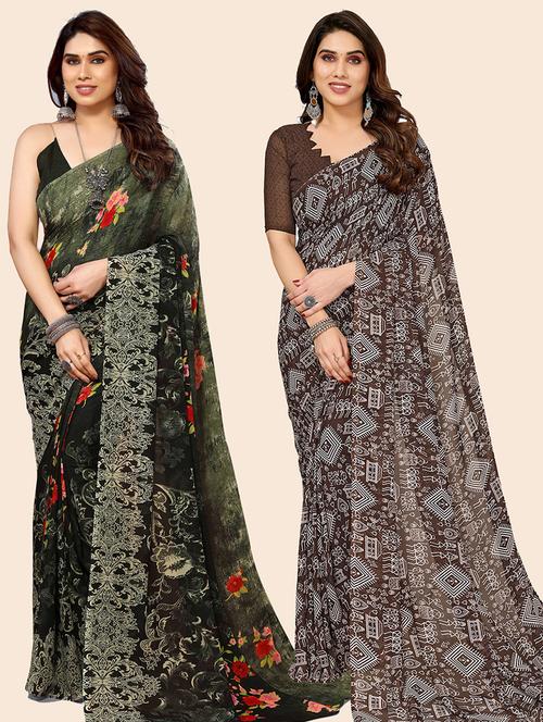 women pack of 2 casual wear combo saree with blouse - 21445573 - Very Small Image - 1