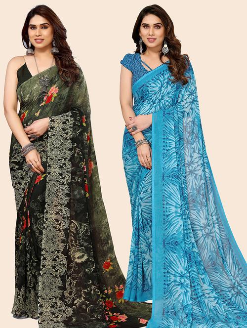 pack of 2 printed casual wear sarees with blouse - 21445574 - Very Small Image - 1