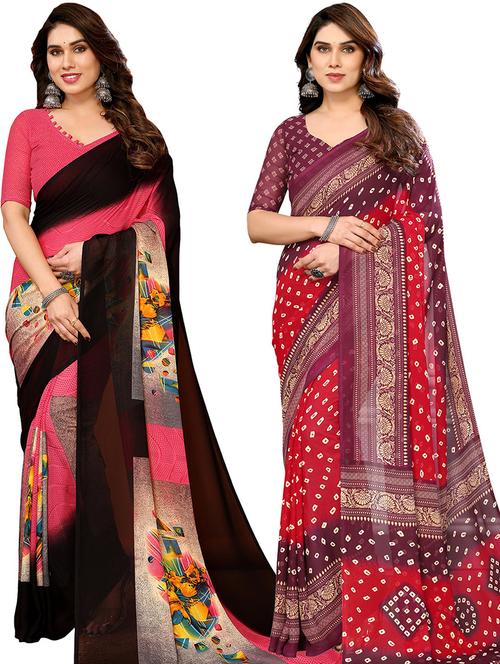 women pack of 2 casual wear combo saree with blouse - 21445575 - Very Small Image - 1