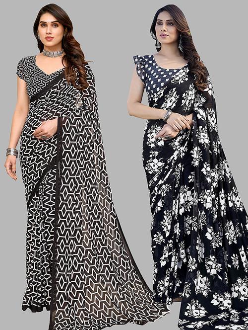 pack of 2 printed casual wear sarees with blouse - 21445577 - Very Small Image - 1