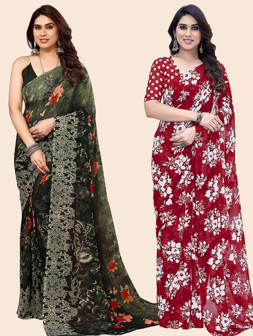 women pack of 2 casual wear combo saree with blouse - 21445578 - Very Small Image - 1
