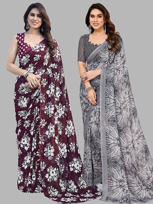 pack of 2 casual wear sarees with blouse - 21445580 - Very Small Image - 1