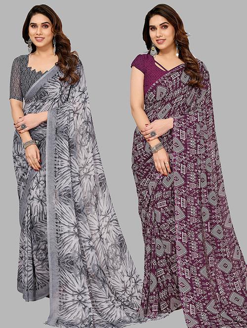 pack of 2 casual wear combo sarees with blouse - 21445585 - Very Small Image - 1