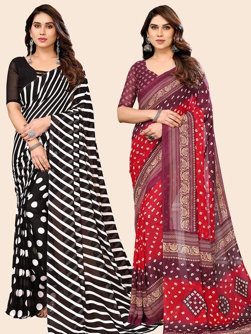 pack of 2 printed casual wear sarees with blouse - 21445587 - Very Small Image - 1