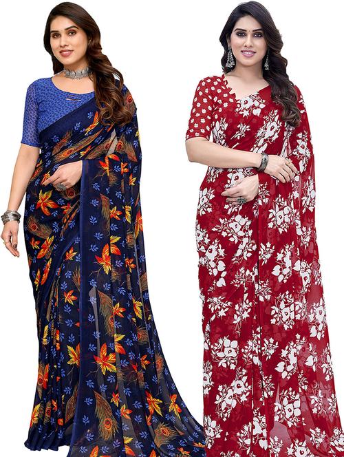 pack of 2 casual wear sarees with blouse - 21445588 - Very Small Image - 1