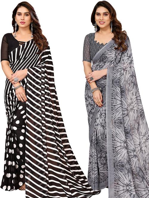 pack of 2 casual wear sarees with blouse - 21445590 - Very Small Image - 1