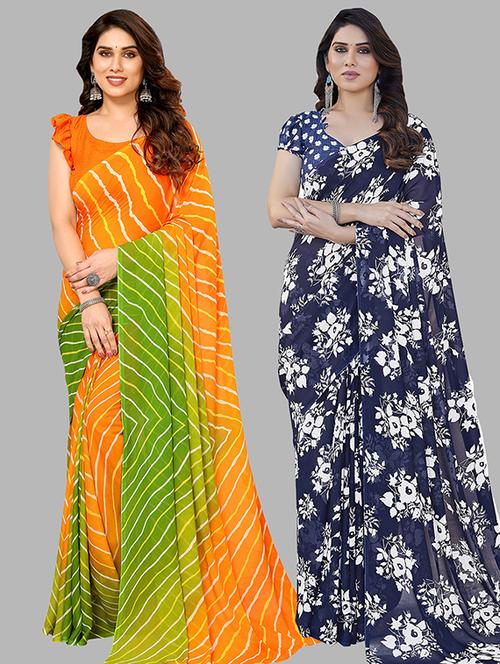 pack of 2 printed casual wear sarees with blouse - 21445595 - Very Small Image - 1