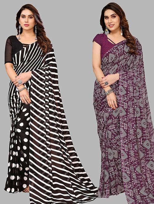 pack of 2 casual wear sarees with blouse - 21445597 - Very Small Image - 1