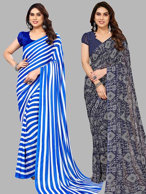 pack of 2 printed casual wear sarees with blouse - 21445599 - Very Small Image - 1