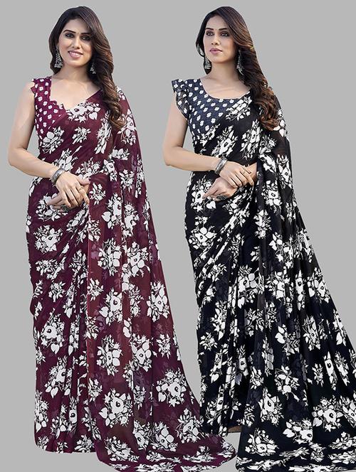 pack of 2 casual wear sarees with blouse - 21445602 - Very Small Image - 1