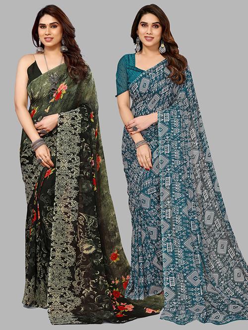 pack of 2 casual wear sarees with blouse - 21445603 - Very Small Image - 1