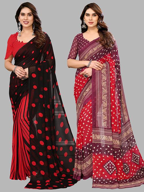  women pack of 2 casual wear combo sarees with blouse - 21445605 - Very Small Image - 1