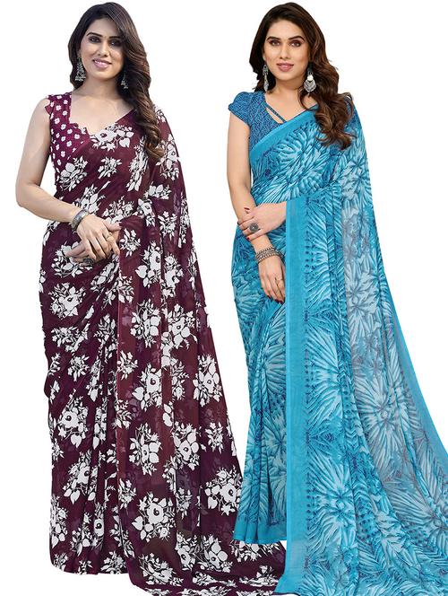 pack of 2 casual wear sarees with blouse - 21445608 - Very Small Image - 1