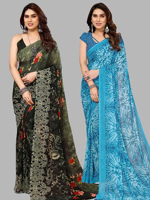 women pack of 2 casual wear combo saree with blouse - 21445614 - Very Small Image - 1