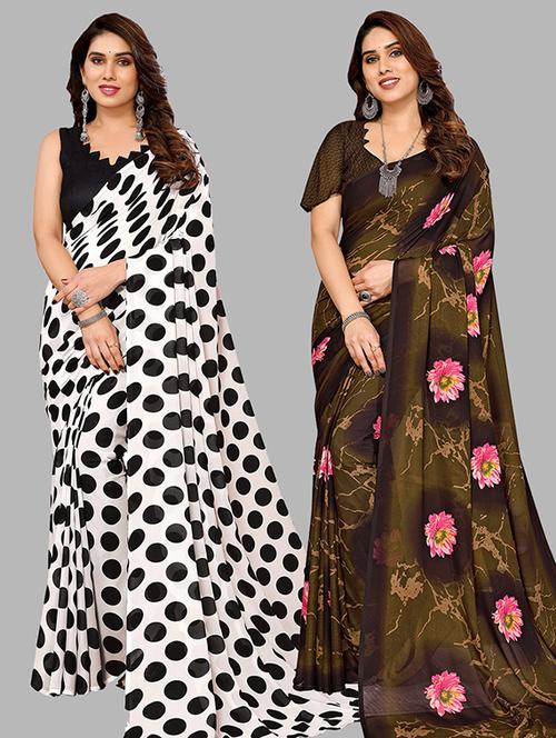  women pack of 2 casual wear combo sarees with blouse - 21445615 - Very Small Image - 1