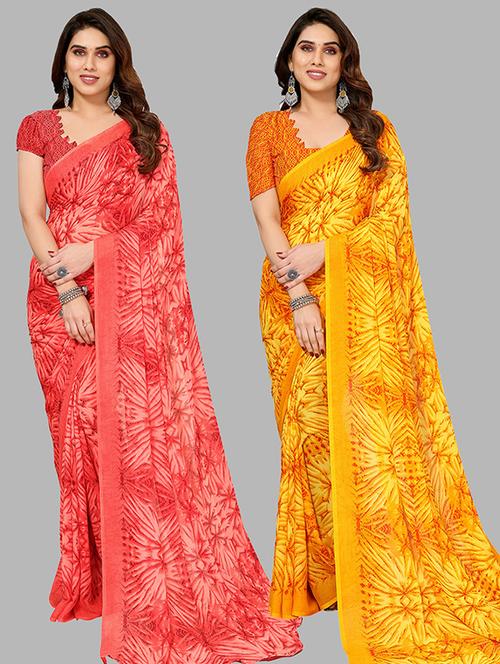pack of 2 printed casual wear sarees with blouse - 21445616 - Very Small Image - 1