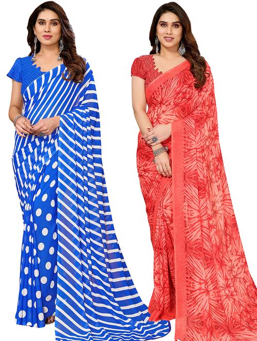 pack of 2 casual wear combo sarees with blouse - 21445619 - Very Small Image - 1