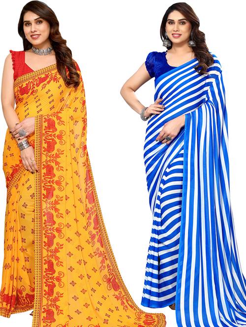 women pack of 2 casual wear combo saree with blouse - 21445625 - Very Small Image - 1