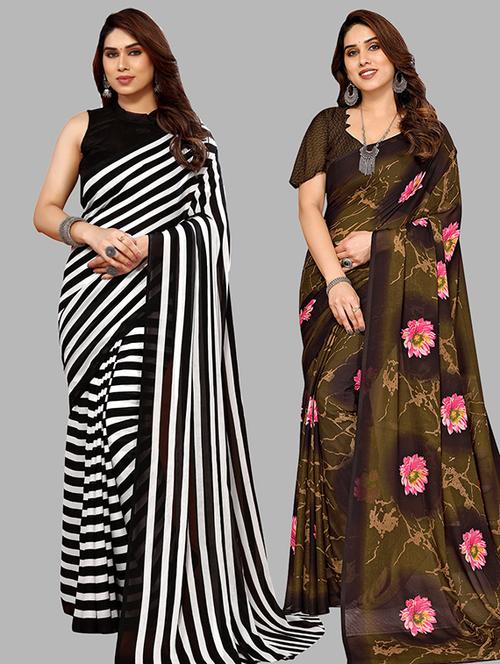 pack of 2 casual wear sarees with blouse - 21445627 - Very Small Image - 1