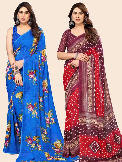 pack of 2 casual wear sarees with blouse - 21445630 - Very Small Image - 1