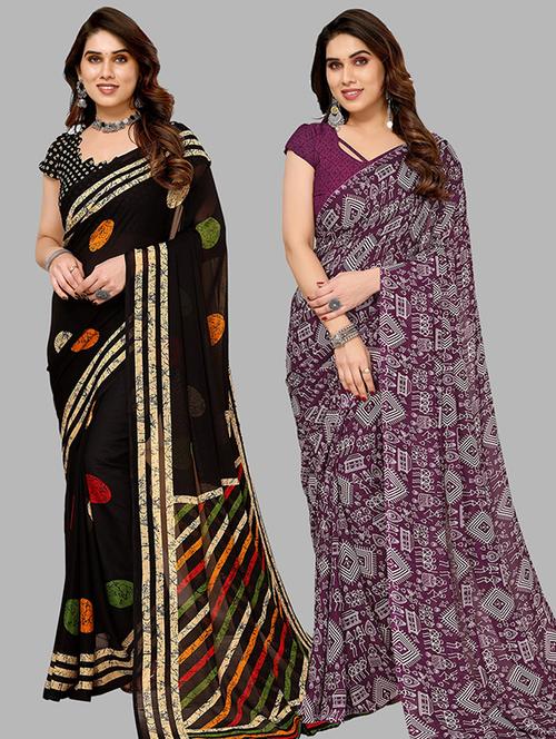 pack of 2 printed casual wear sarees with blouse - 21445631 - Very Small Image - 1