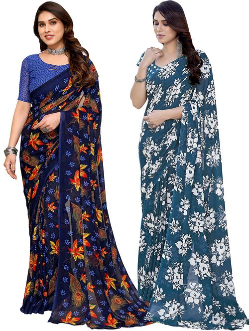 pack of 2 casual wear sarees with blouse - 21445633 - Very Small Image - 1