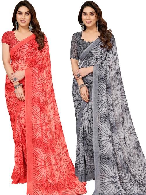 women pack of 2 casual wear combo saree with blouse - 21445634 - Very Small Image - 1