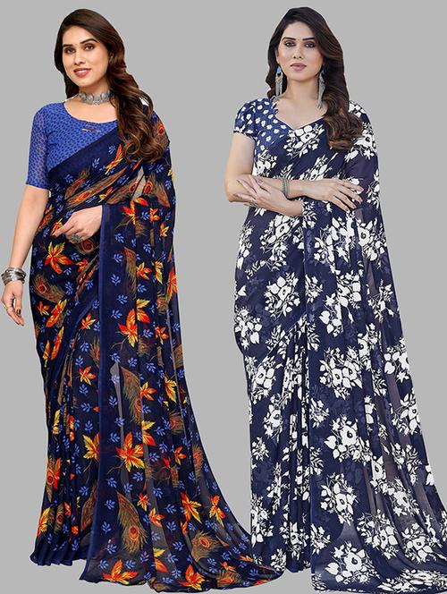  women pack of 2 casual wear combo sarees with blouse - 21445635 - Very Small Image - 1