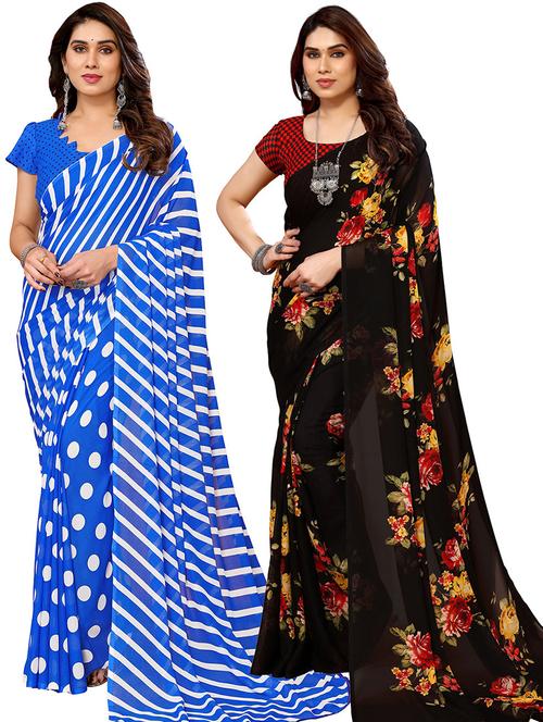 pack of 2 casual wear sarees with blouse - 21445640 - Very Small Image - 1