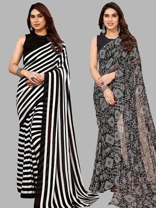 pack of 2 printed casual wear sarees with blouse - 21445643 - Very Small Image - 1