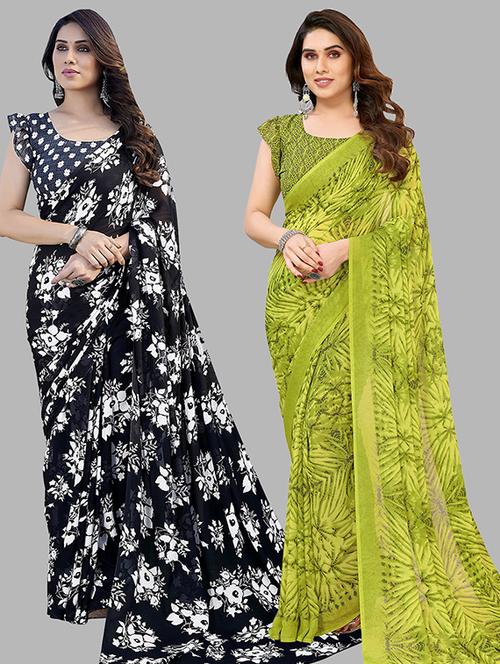pack of 2 printed casual wear sarees with blouse - 21445644 - Very Small Image - 1