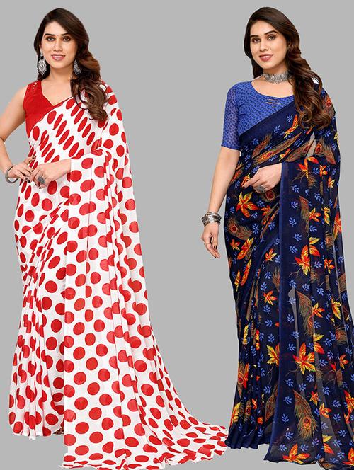 women pack of 2 casual wear combo saree with blouse - 21445646 - Very Small Image - 1