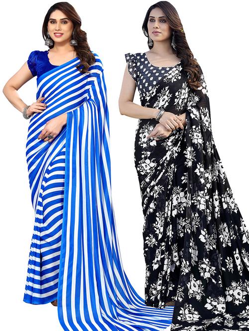 pack of 2 printed casual wear sarees with blouse - 21445648 - Very Small Image - 1