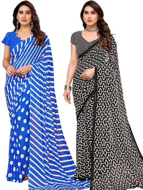 pack of 2 casual wear sarees with blouse - 21445650 - Very Small Image - 1