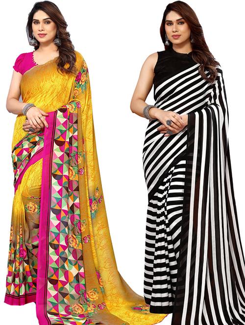 pack of 2 printed casual wear sarees with blouse - 21445653 - Very Small Image - 1