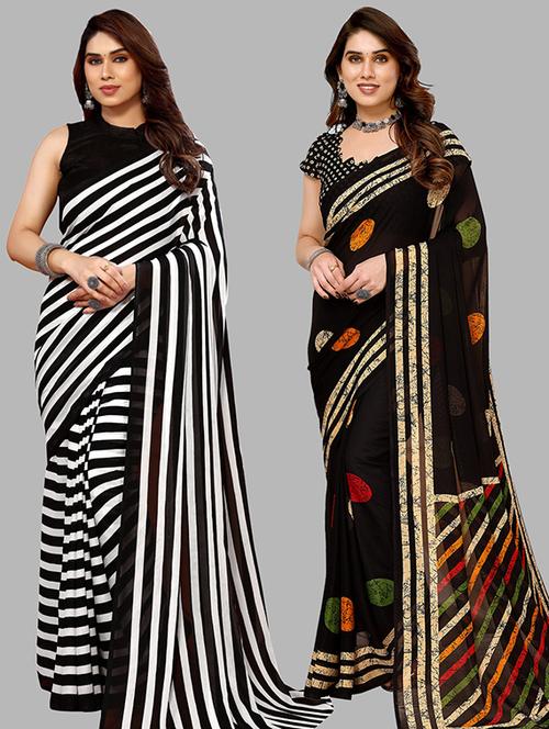 pack of 2 casual wear sarees with blouse - 21445654 - Very Small Image - 1