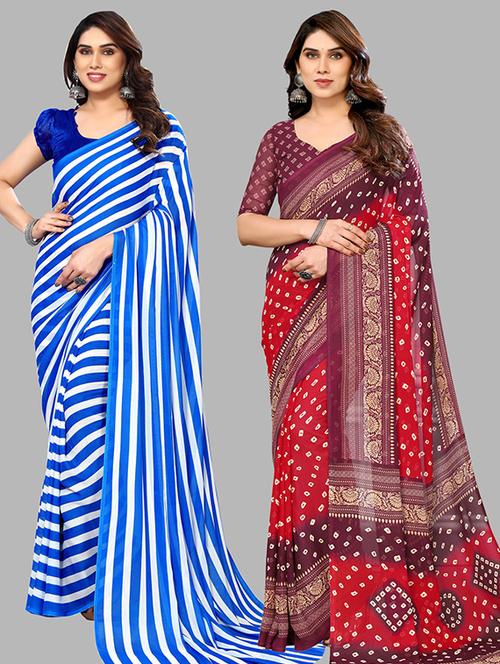 pack of 2 casual wear sarees with blouse - 21445658 - Very Small Image - 1