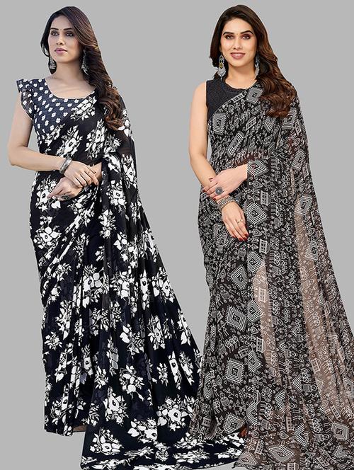 pack of 2 printed casual wear sarees with blouse - 21445660 - Very Small Image - 1