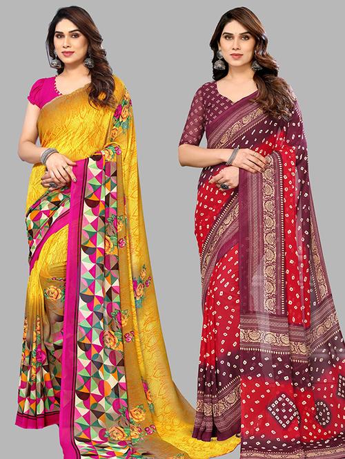 pack of 2 printed casual wear sarees with blouse - 21445662 - Very Small Image - 1