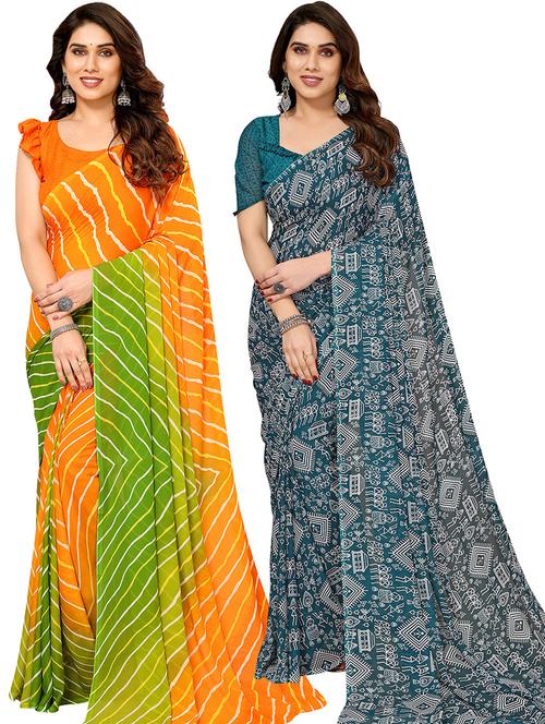  women pack of 2 casual wear combo sarees with blouse - 21445665 - Very Small Image - 1